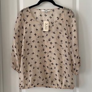 NWT FOREVER 21 Bow Print 3/4 Length Sleeves Polyester Sheer Blouse Size SP